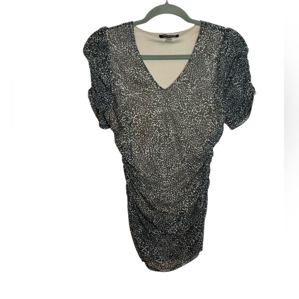 Cable & Gauge Y2K Puff Sleeve Ruched Animal Print Top
